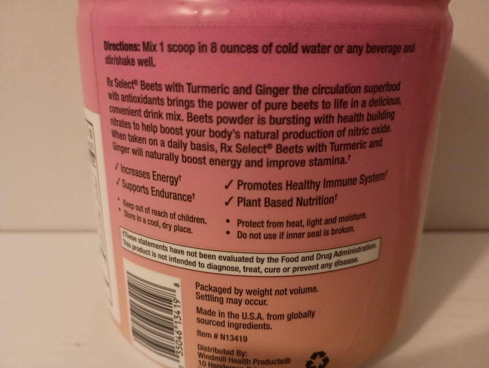 Rx Select® Beets with Turmeric and Ginger Dietary Supplement 7.1 oz 09/2028