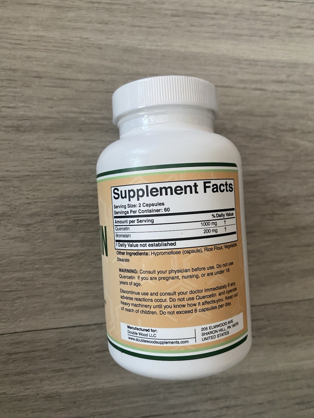 Double Wood Quercetin + Bromelain 1200mg 120 Capsules Gluten-Free Non-GMO