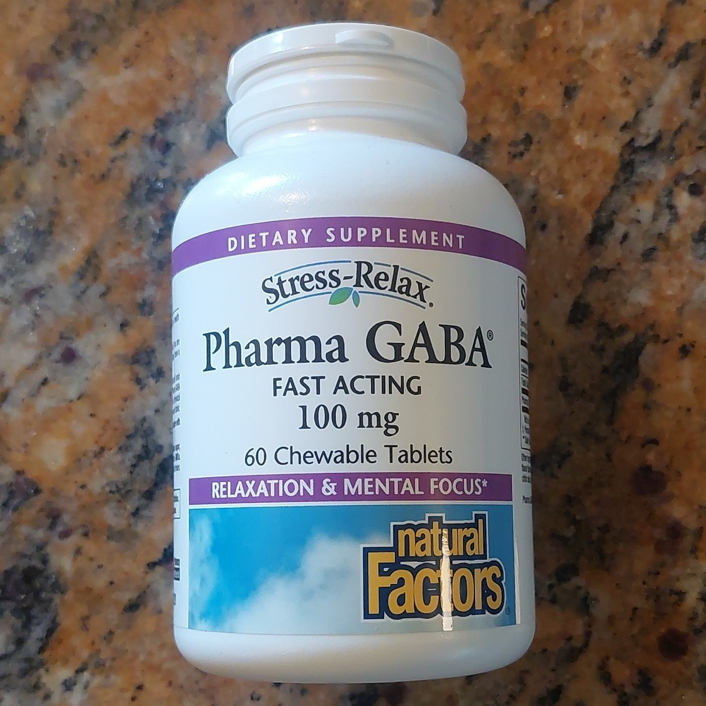 Natural Factors Stress-Relax Pharma GABA 100mg Non-GMO Vegan 40 Chewable Tablets
