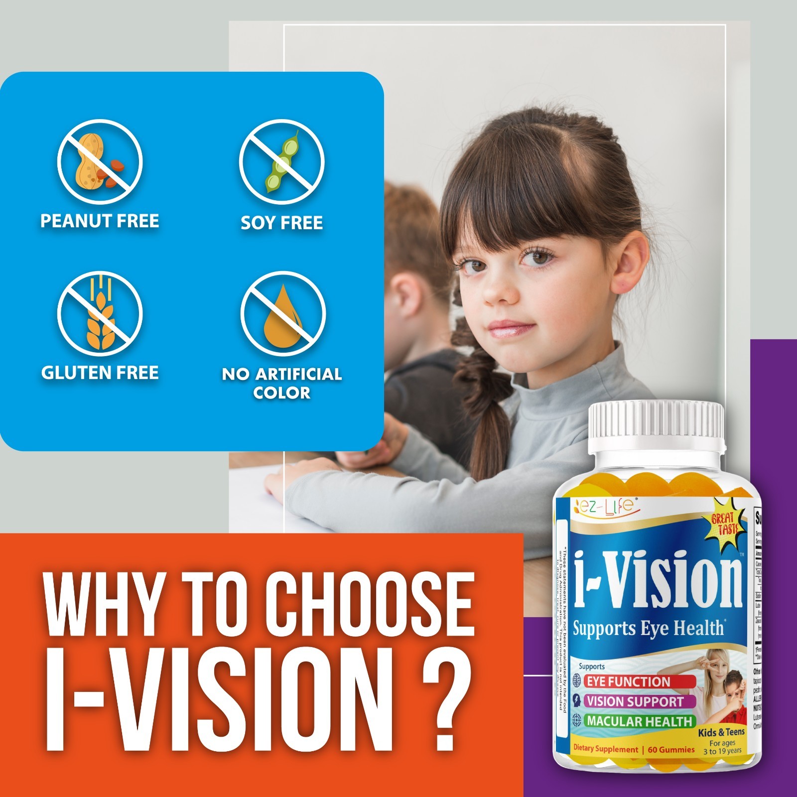 Kids Vitamins for Eye Health, Supports Macular Health Vision Care Mango Flavor60