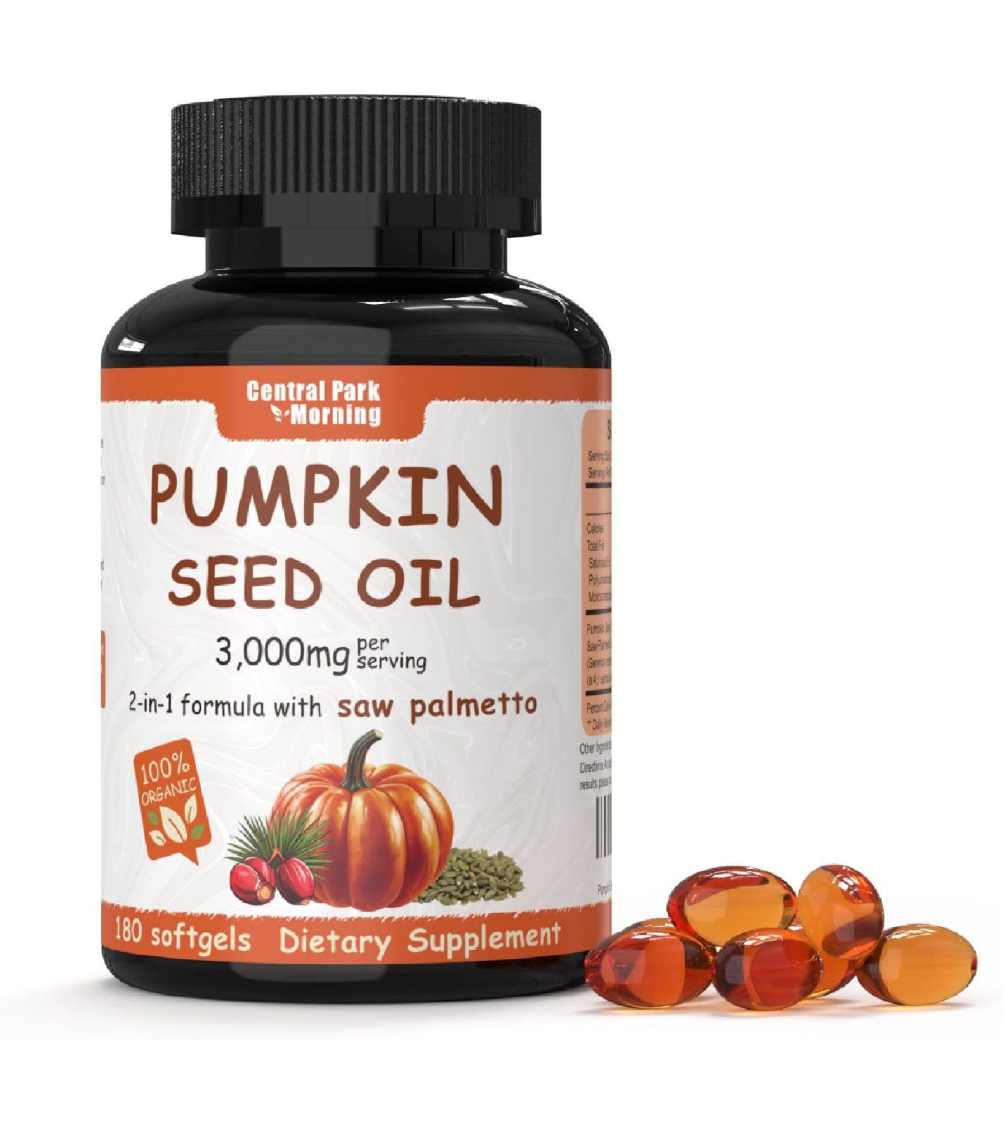 Pumpkin Seed Oil with Saw Palmetto Softgels, 3000mg Per Serving – Cold Pressed,