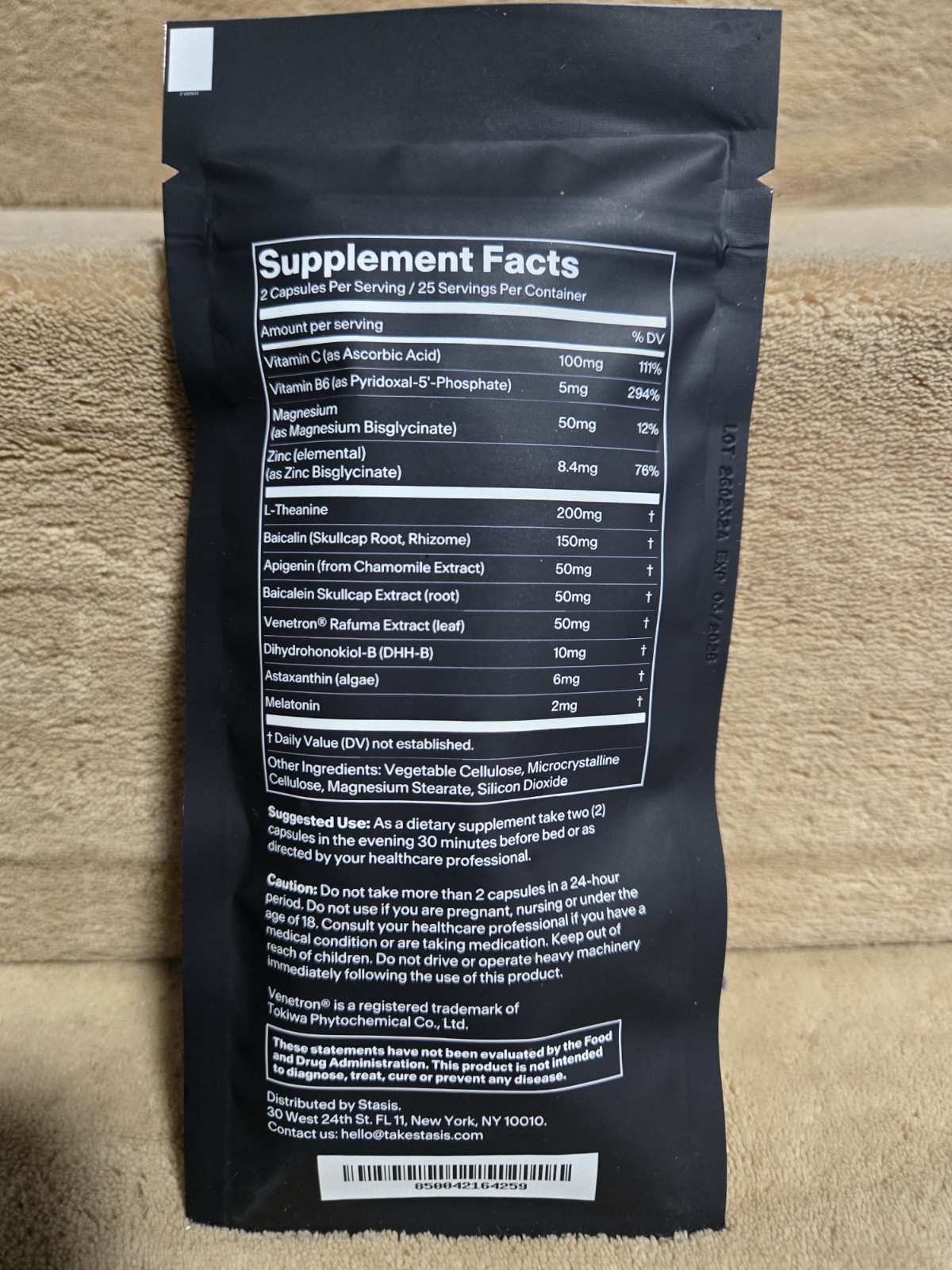 Stasis Daytime + Nighttime Supplement 2 Bags 50 Veg Caps Each