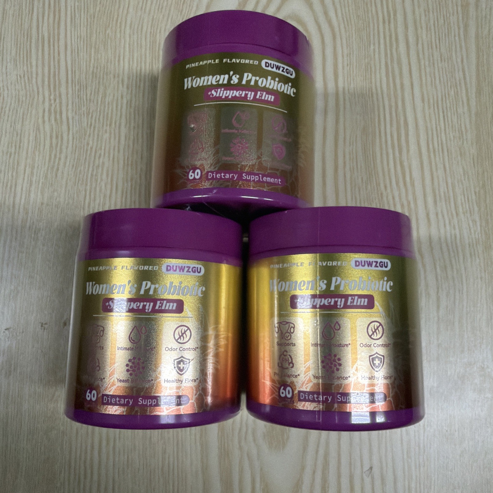 DUWZGU Women’s Probiotic Gummies Slippery Elm Pineapple 60ct (90 Day Supply)