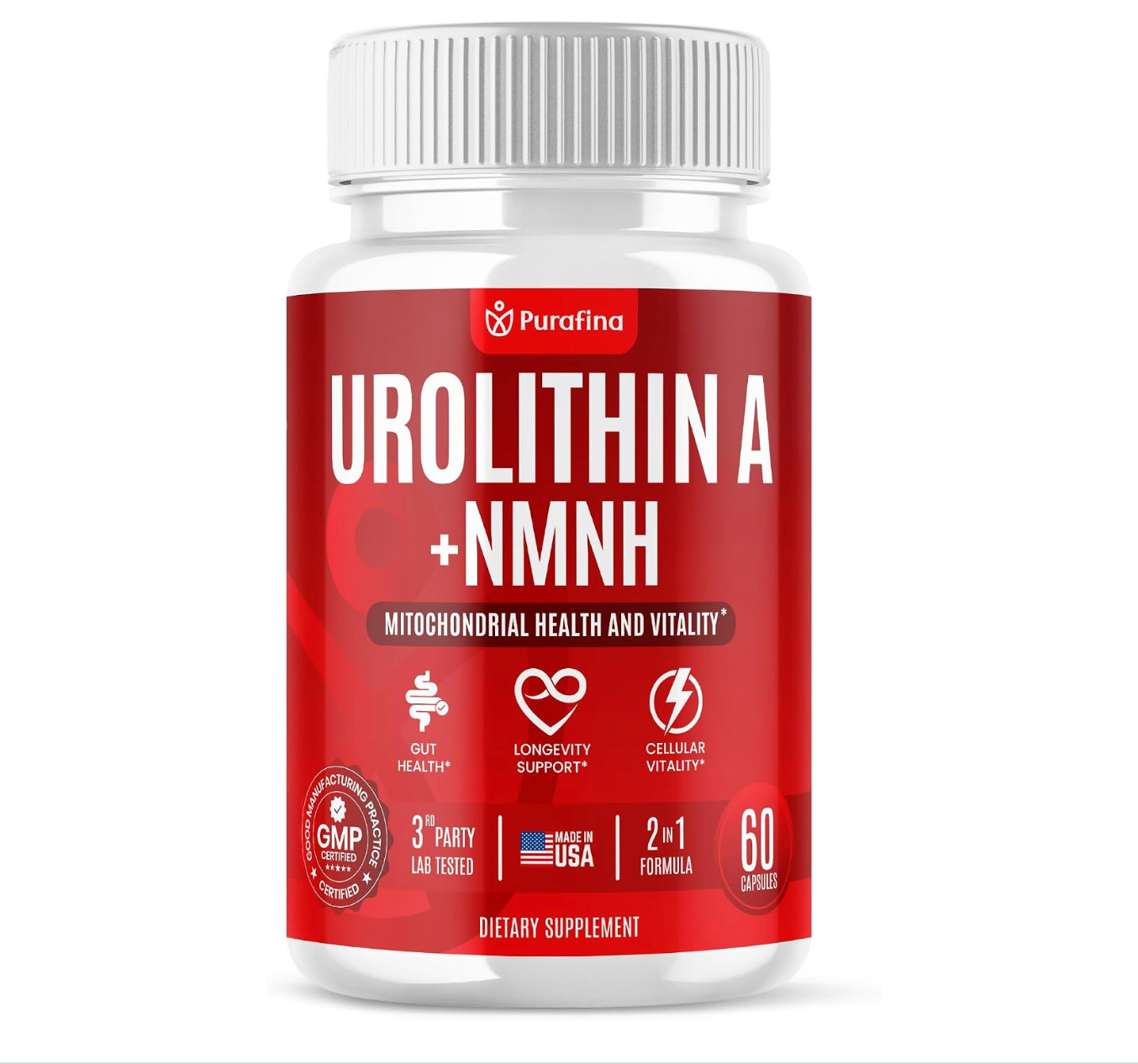 Purafina Urolithin A + NMNH Mitochondrial Aging Muscle Support 60 Caps Exp 12/27
