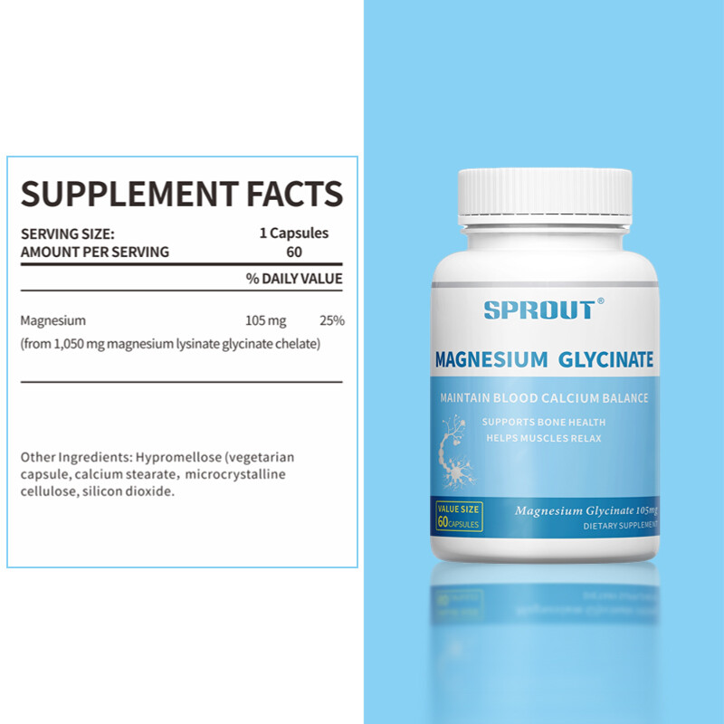 Magnesium Glycinate 105mg – 60 Capsules For Sleep, Stress Relief Support Bone