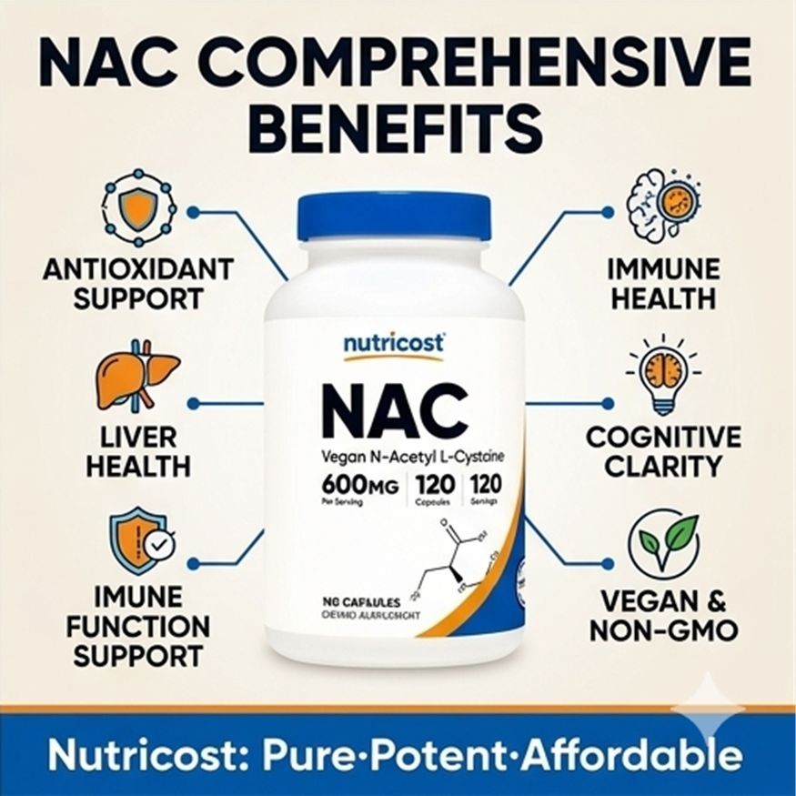 Nutricost N-Acetyl L-Cysteine NAC 600mg 240 Vegan Capsules 2 Pack Supplement
