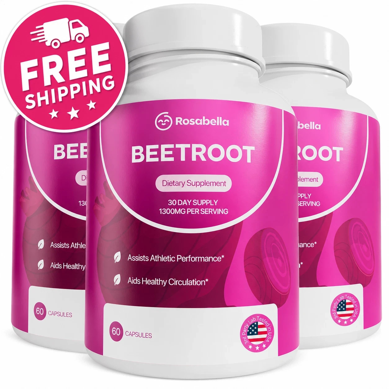 Rosabella Beetroot Dietary Supplement 60 Capsules 1300mg Per Serving 3 Pack