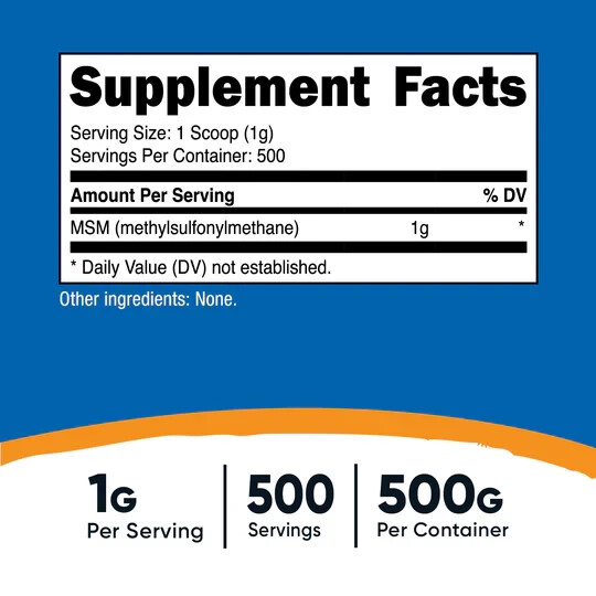 Nutricost MSM Powder Pure 500 Grams 1.1lb (Methylsulfonylmethane) -GF-EXP09/2026