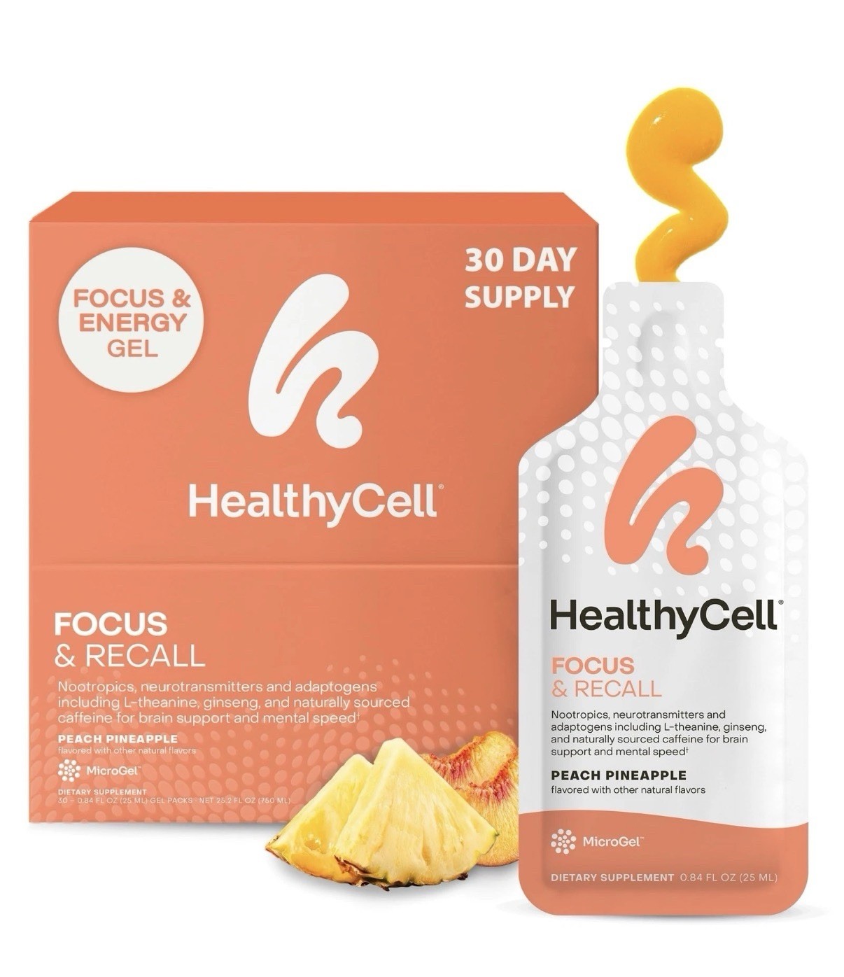 Healthycell Focus & Energy & Recall Gel Daily Liquid Brain Supplement 30 Gel Pak
