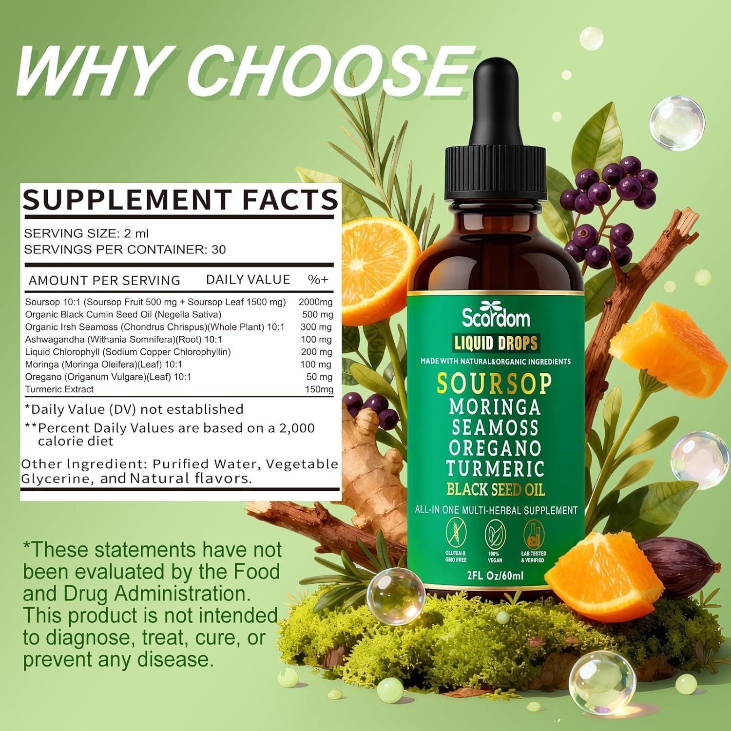 Soursop Bitters Liquid Drops, All in One Supplement Supports Wellness 2fl oz