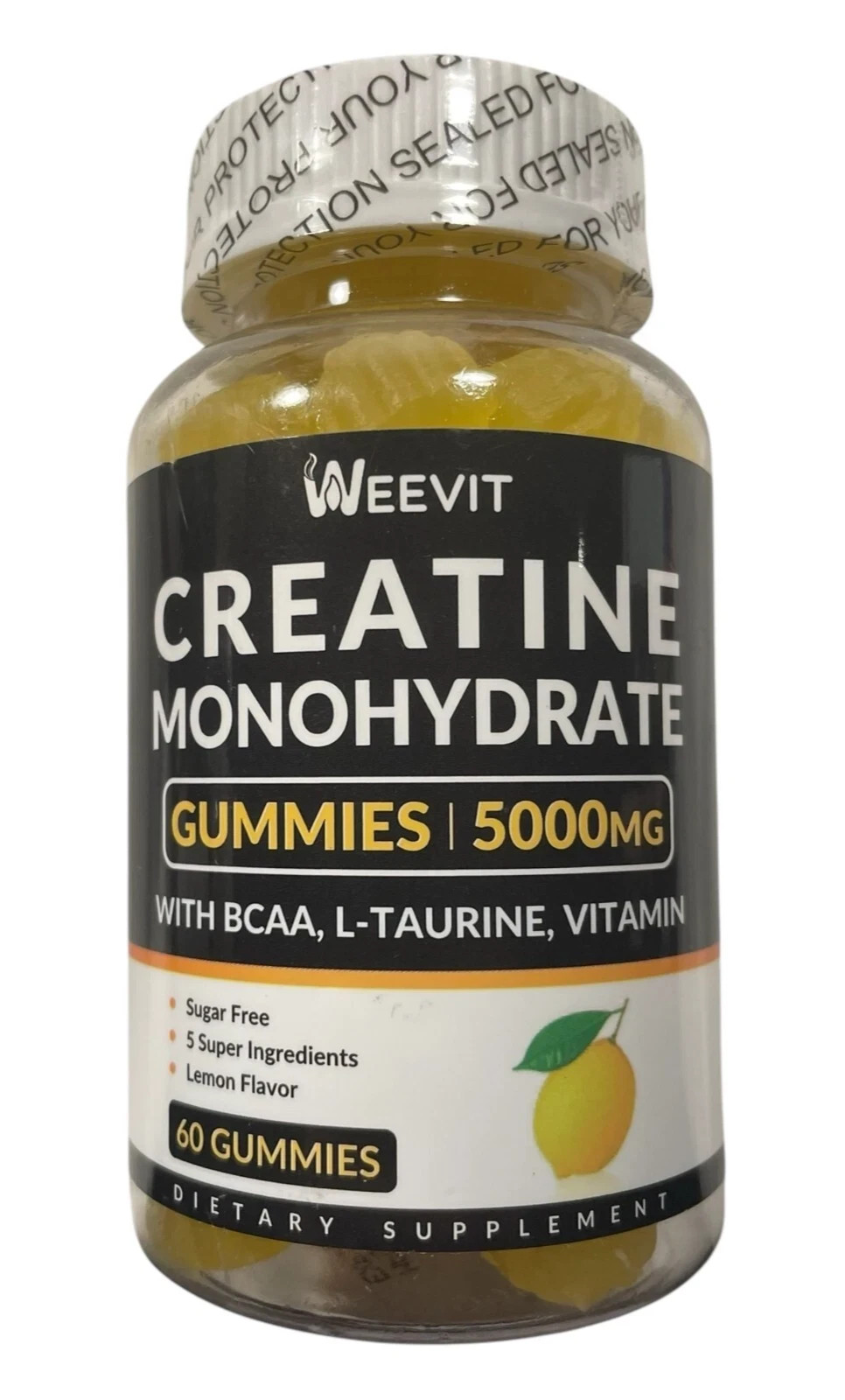 Weevit Creatine Monohydrate Gummies Muscle Strength Lemon 60 Count BB: 1/27
