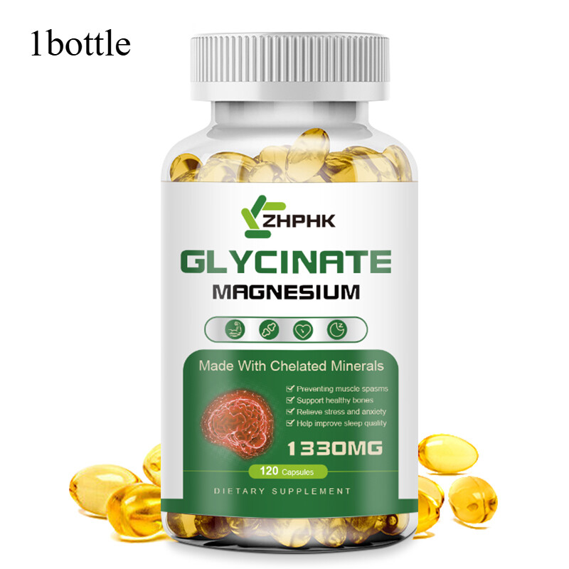 Magnesium Glycinate 1330mg 120 Capsules for Sleep Stress Relief-1/2/4 Bottles