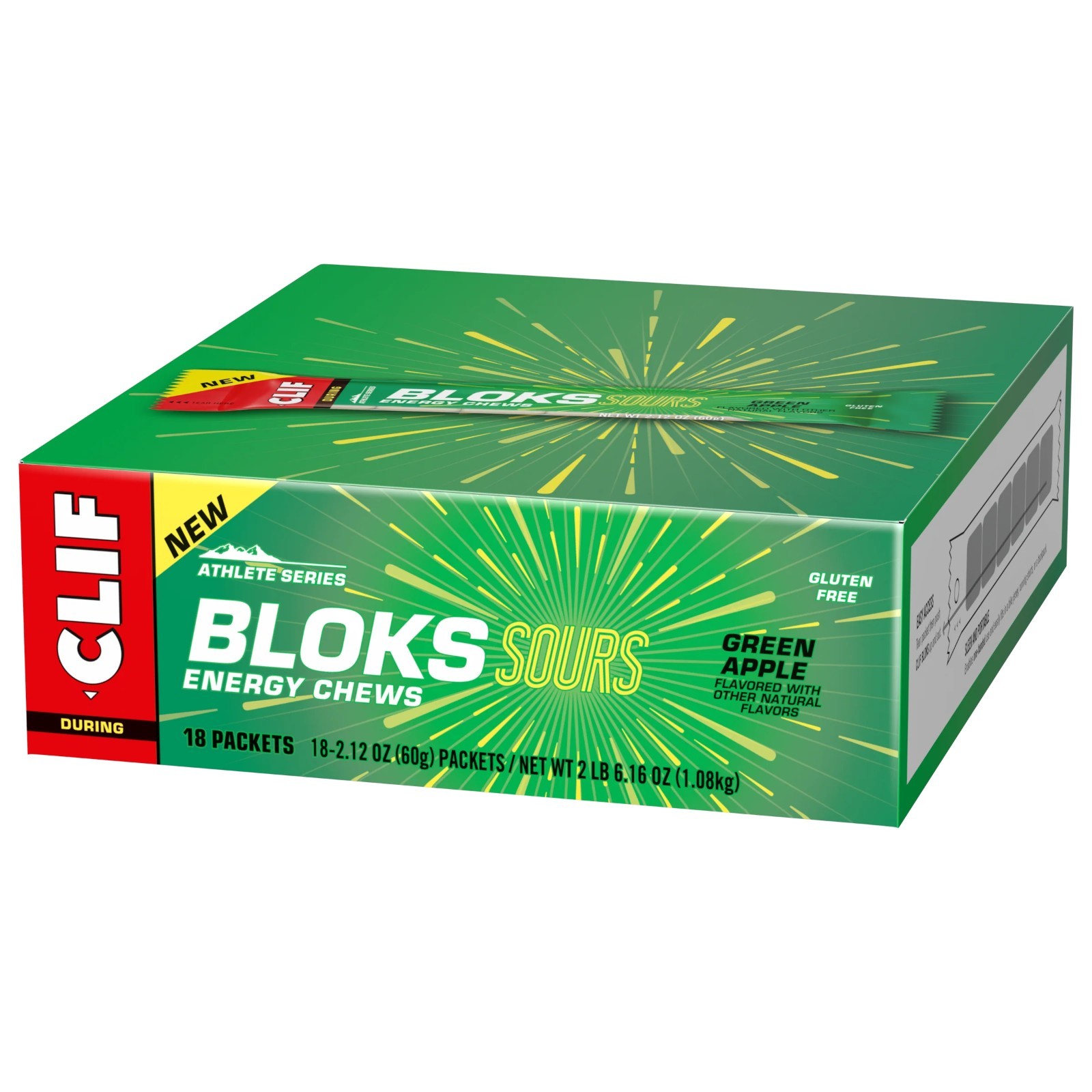 New CLIF Bloks Energy Chews Sour Green Apple 18 Bars x 60g