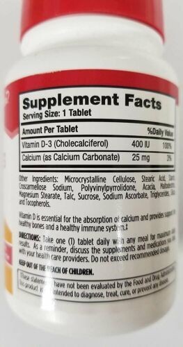 Leader Vitamin D3 Dietary Supplement 400 IU Tablets For Healthy Bones 100 Count