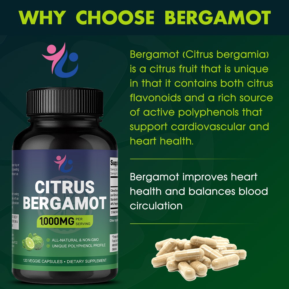 1000mg Citrus Bergamot Extract Capsule Anti Aging Heart Immune Support 120 CT