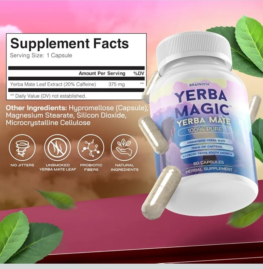 Brainista Yerba Magic Yerba Mate Leaf Extract 375mg 60 Capsules Exp 05/2028