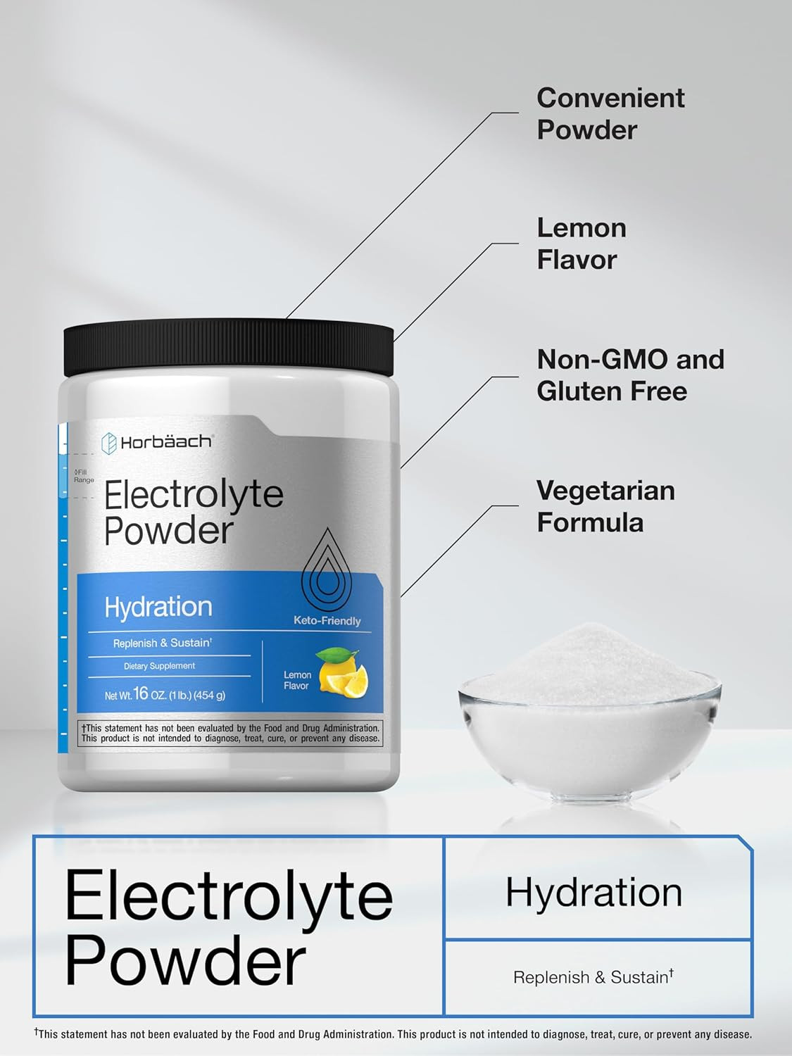 Electrolytes Powder | 16 Oz | 130 Servings | Hydration Supplement | Vegetarian |