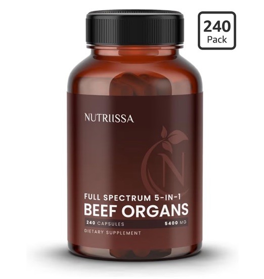Nutriissa Beef Organs Grass Fed Liver Healthy Heart Kidney Spleen, 240 Capsules