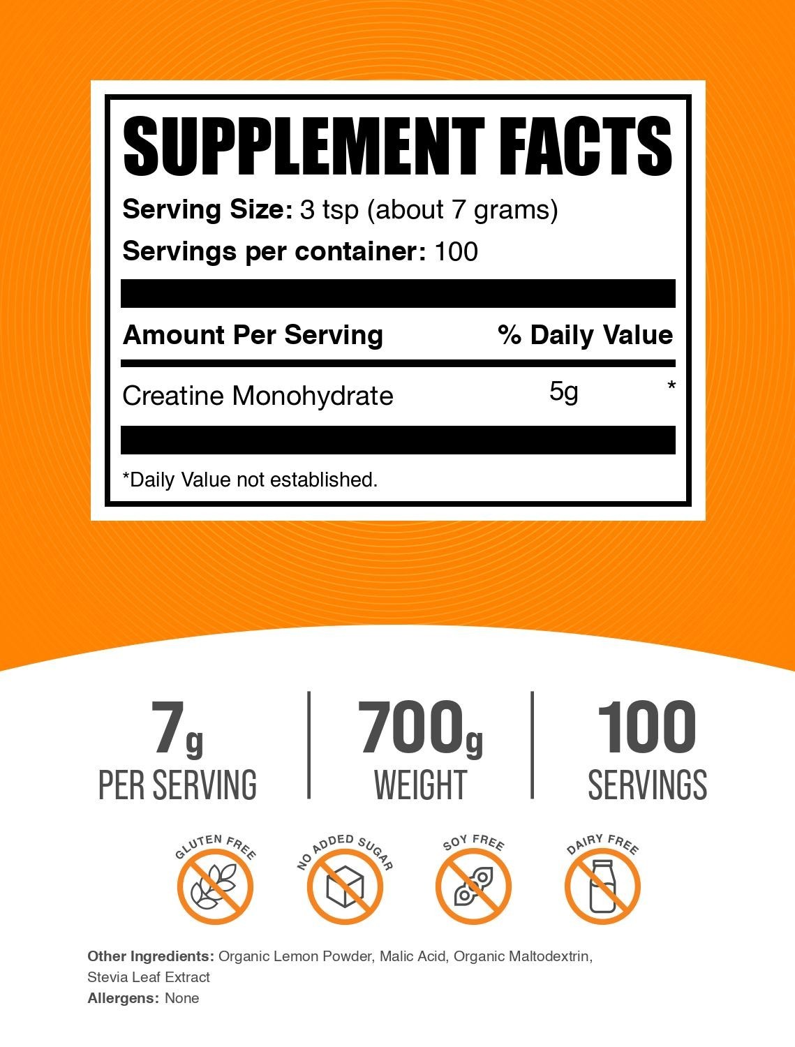 BulkSupplements Creatine Monohydrate Powder – Lemon Italian Ice – 7g per Serving