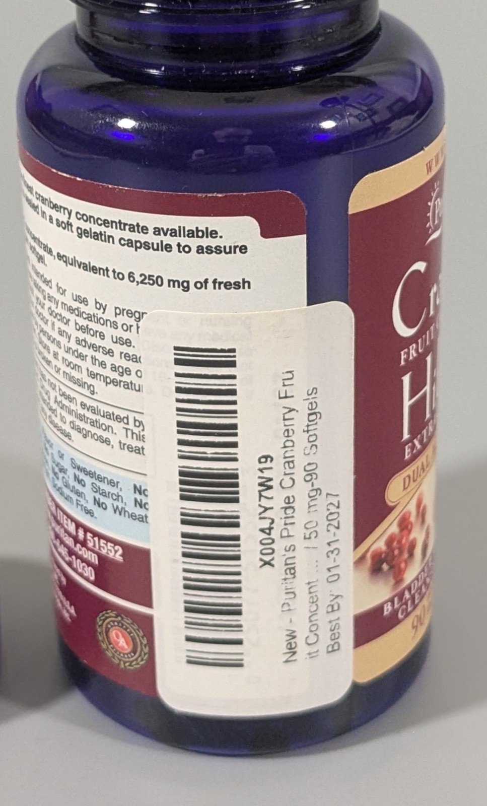 Puritan’s Pride Cranberry + Hibiscus 6250mg 90 Softgels Exp 01/2027 Sealed