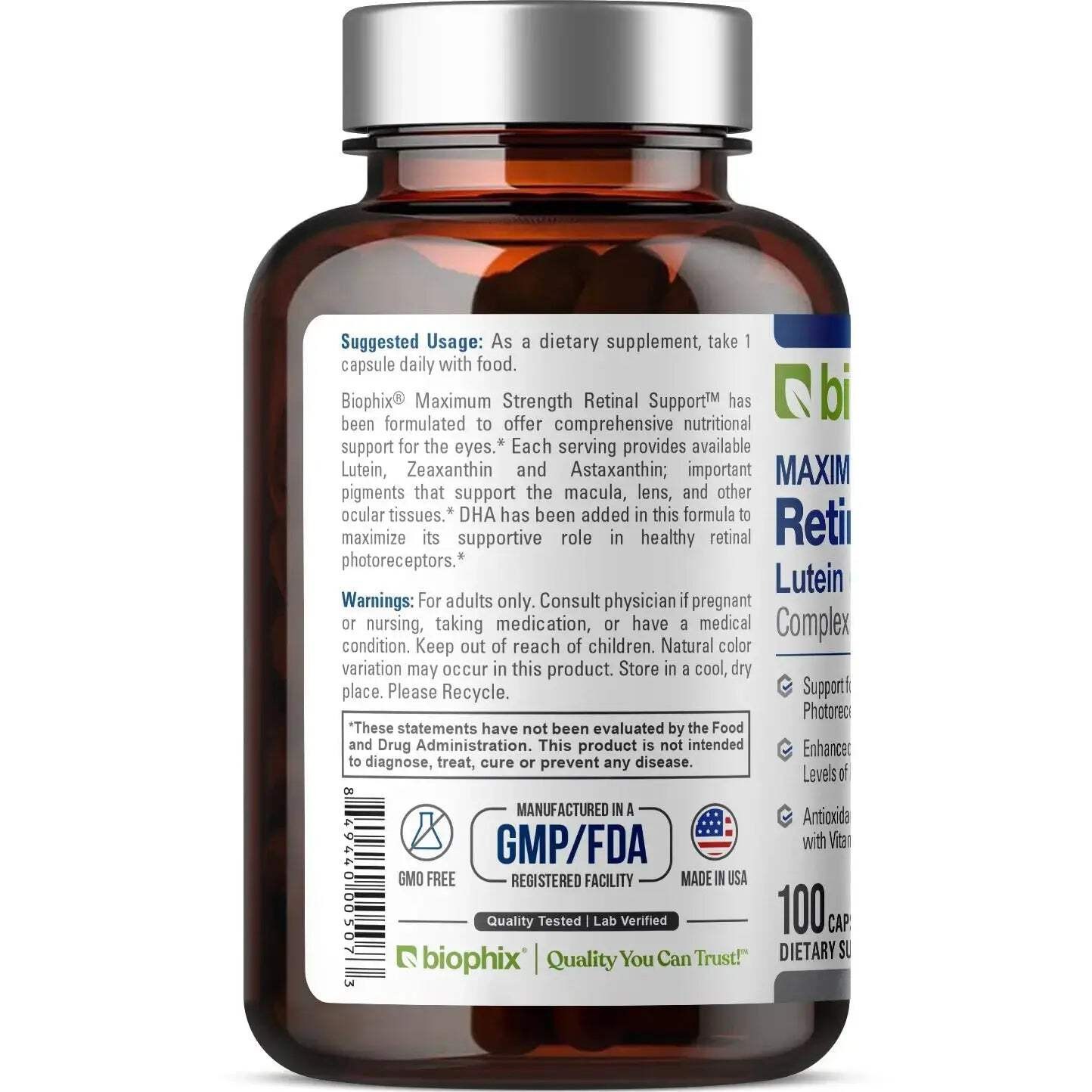Biophix Retinal Support Complex Formula 100 Capsules – Eye Health Vitamin