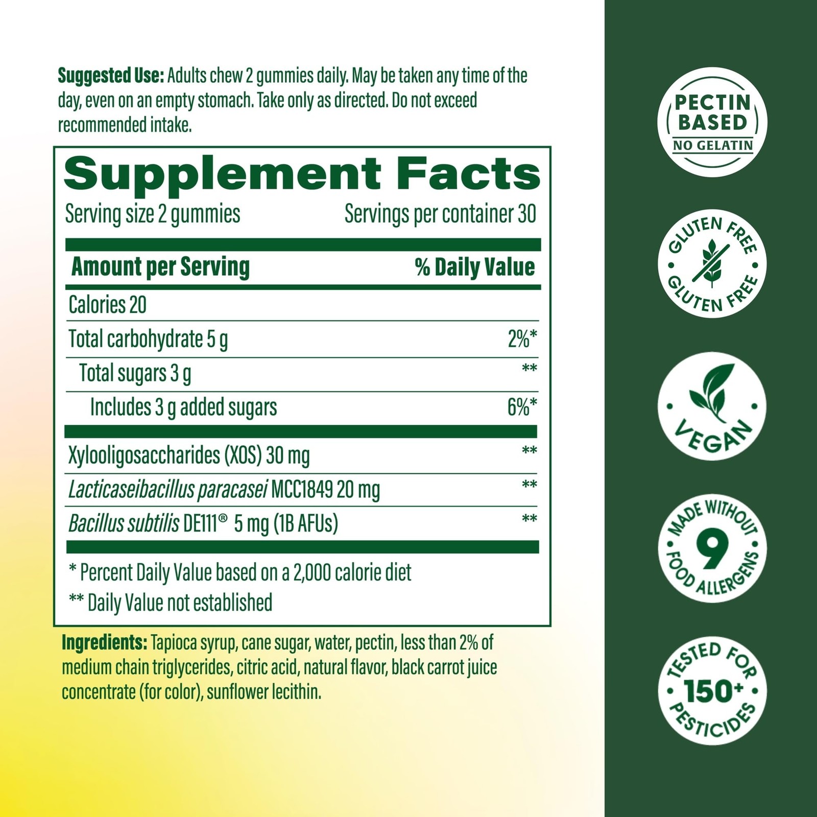 MegaFood Probiotic Prebiotic Postbiotic Gummies 60ct Raspberry Vegan 30 Servings