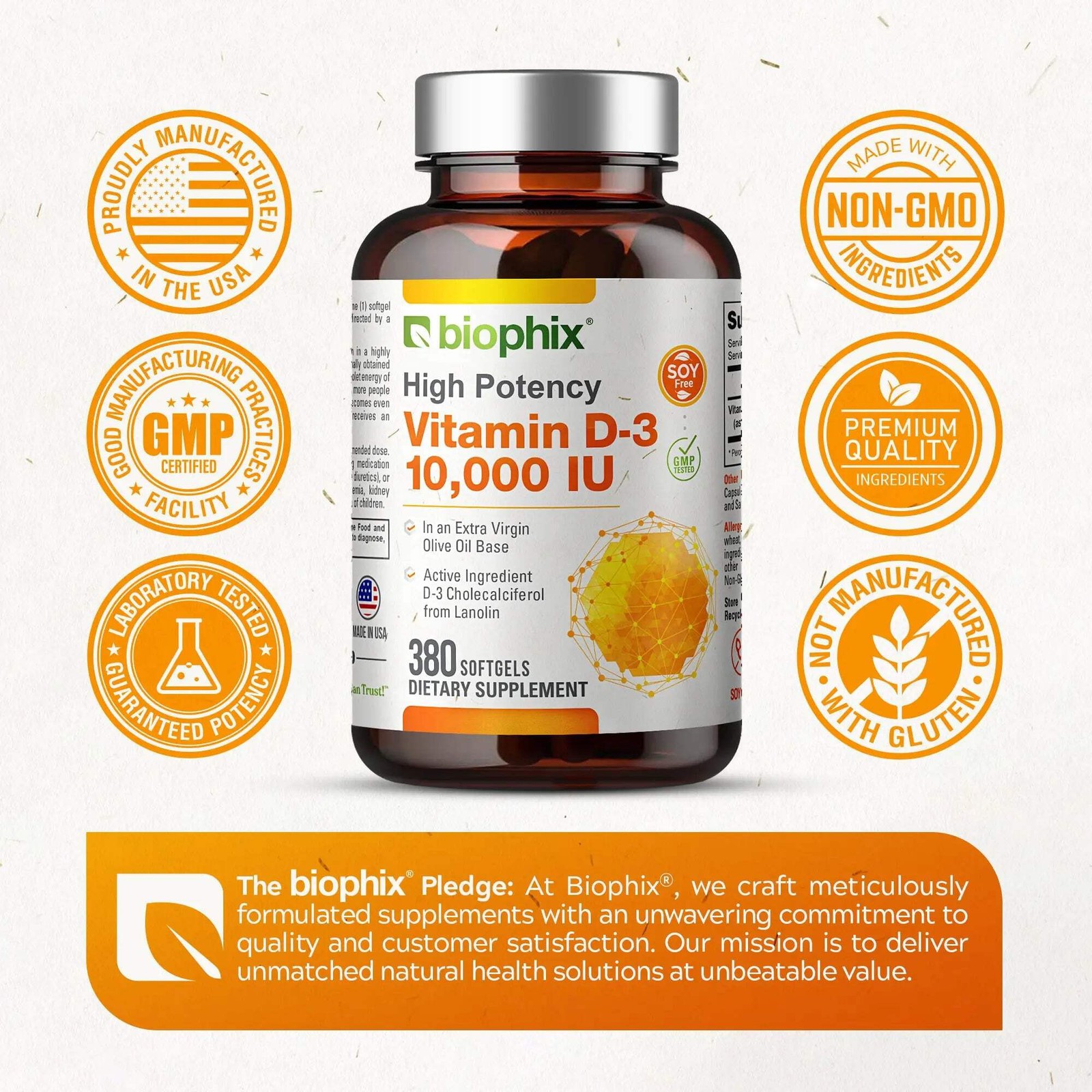Biophix Vitamin D-3 10000 IU 380 Softgels – In Extra Virgin Olive Oil