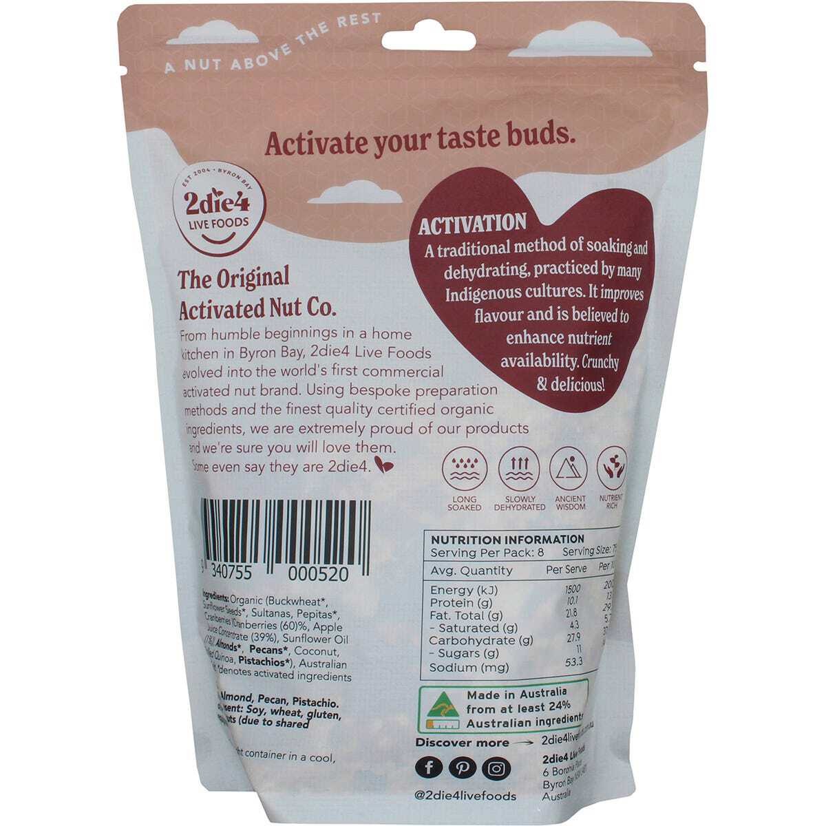 2die4 Live Foods Organic Activated Muesli Vegan 600g