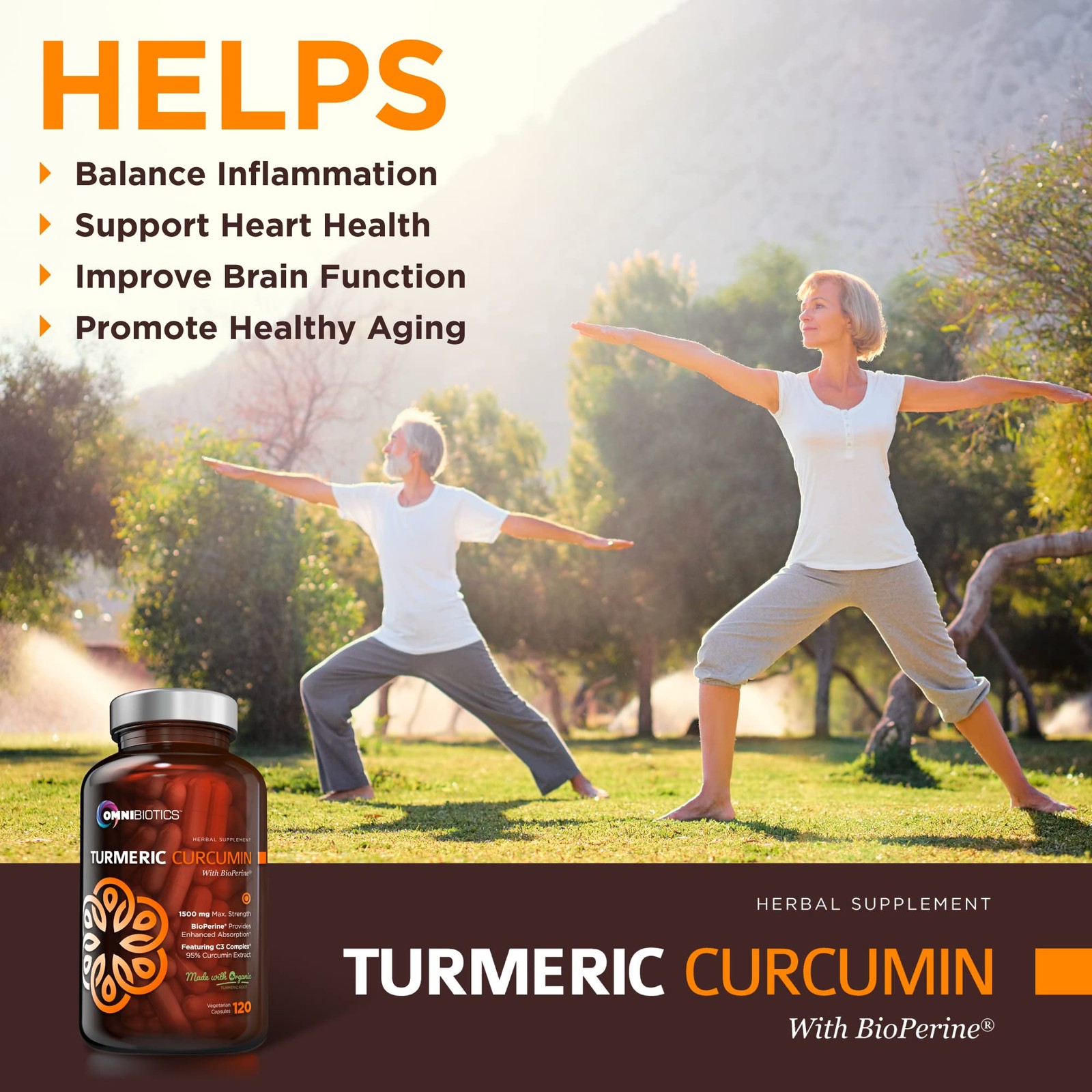 OmniBiotics Organic Turmeric Curcumin Supplement with 120 Count (Pack of 1)