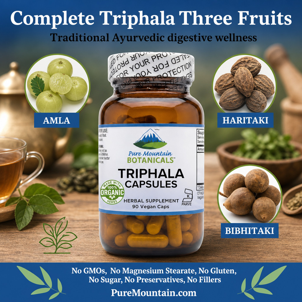 Pure Mountain Triphala Capsules 500mg Organic Amla Fruit Kosher Vegan Supplement