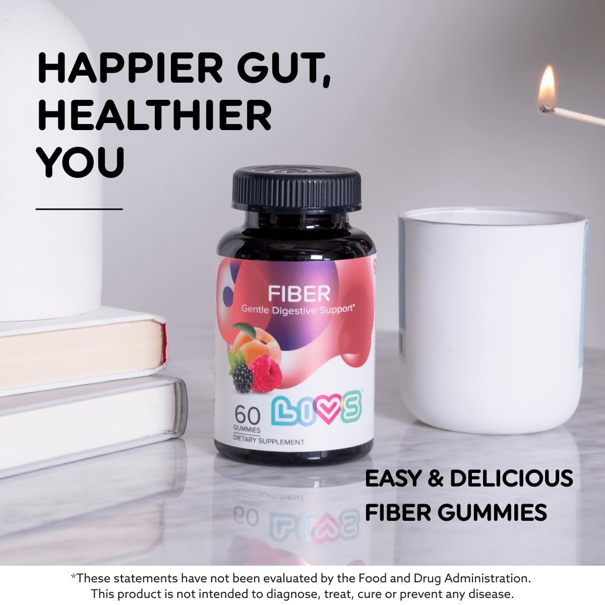 LIVS Fiber Gummies for Adults – Promote 60 Count (Pack of 1), Natural