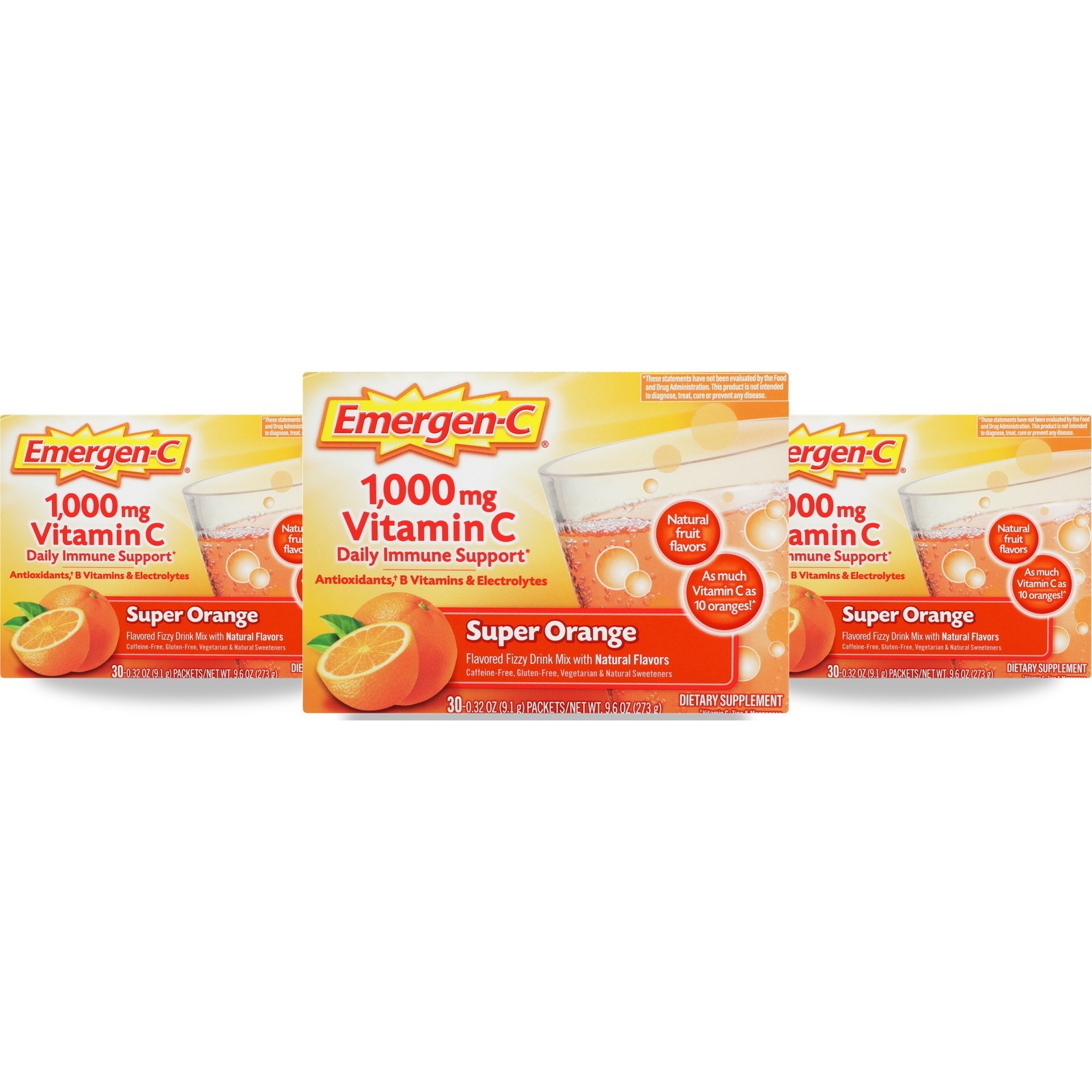 Emergen-C Dietary Supplement Vitamin C 30 Count Super Orange Ct 3 Pack