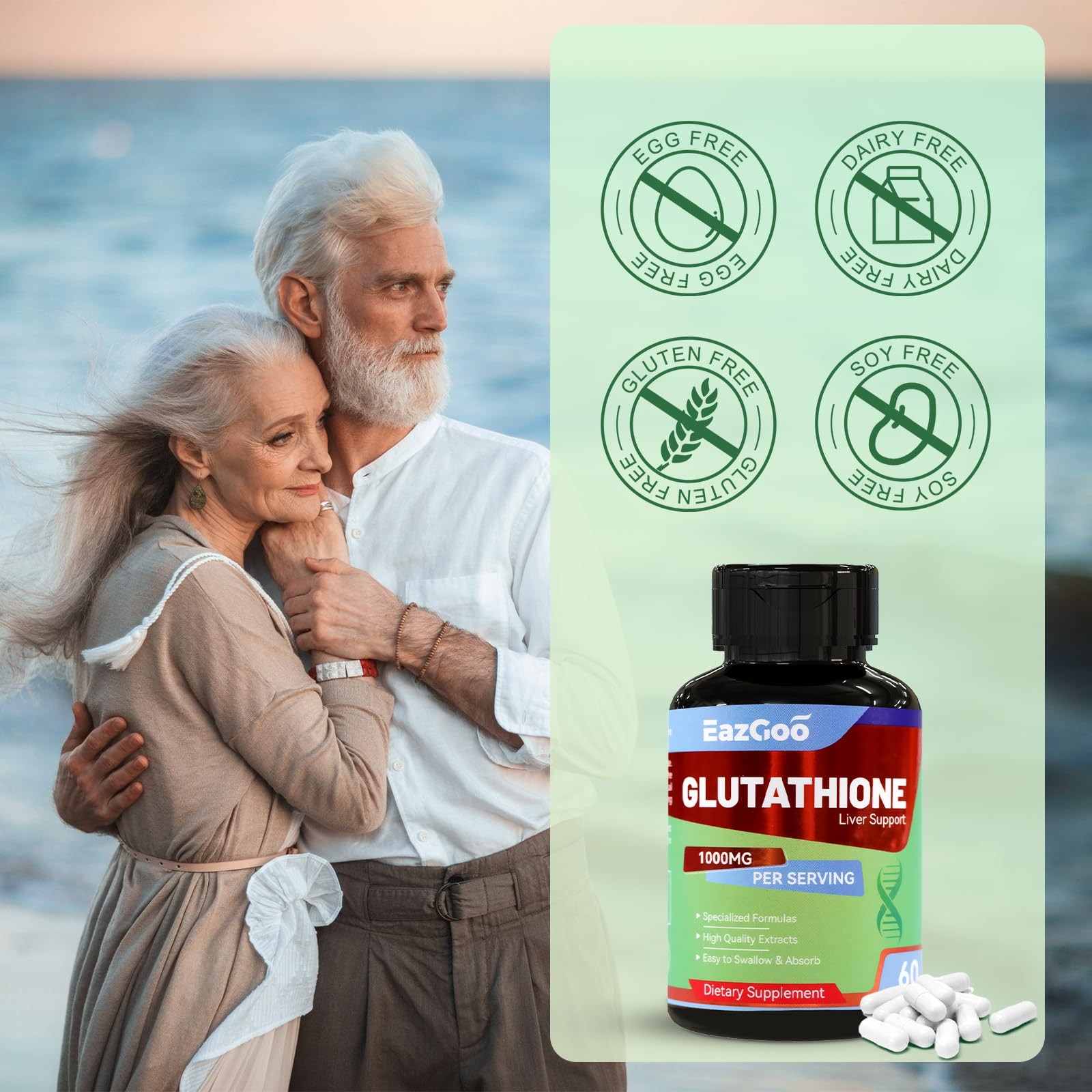 Glutathione Supplement 1000mg Antioxidant 60 Count (Pack of 1), Green