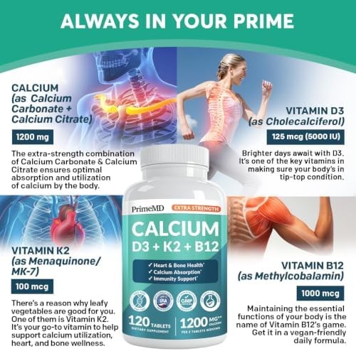 4-in-1 Calcium 1200 mg with Vitamin D3 K2 – Extra Strength Calcium Supplements f