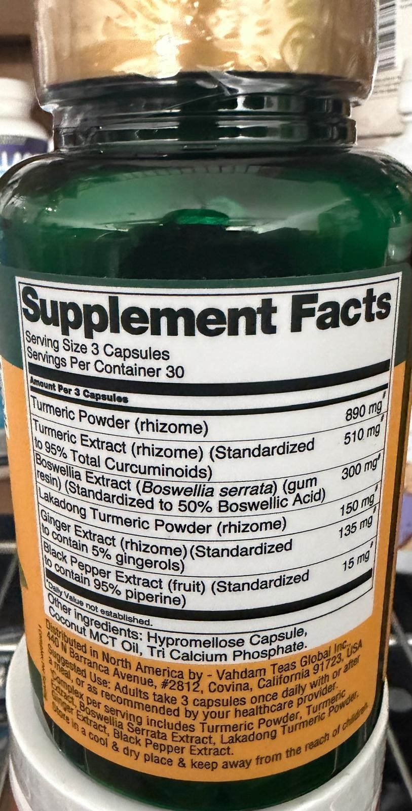 Vahdam Turmeric Curcumin 2000mg Boswellia + Piperine 90 Veg Caps Exp 02/28