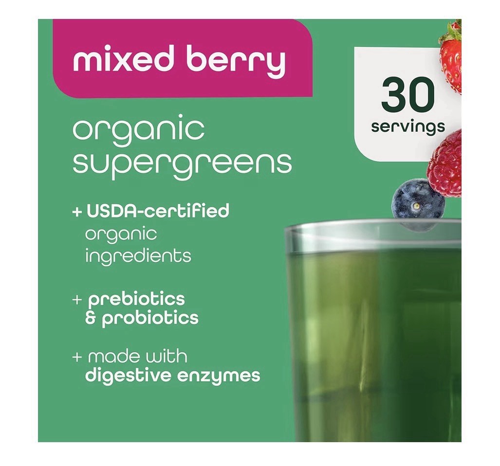 Dietary/Nutrition Supplement Organic Supergreens Powder Mixed Berry 30 Servings