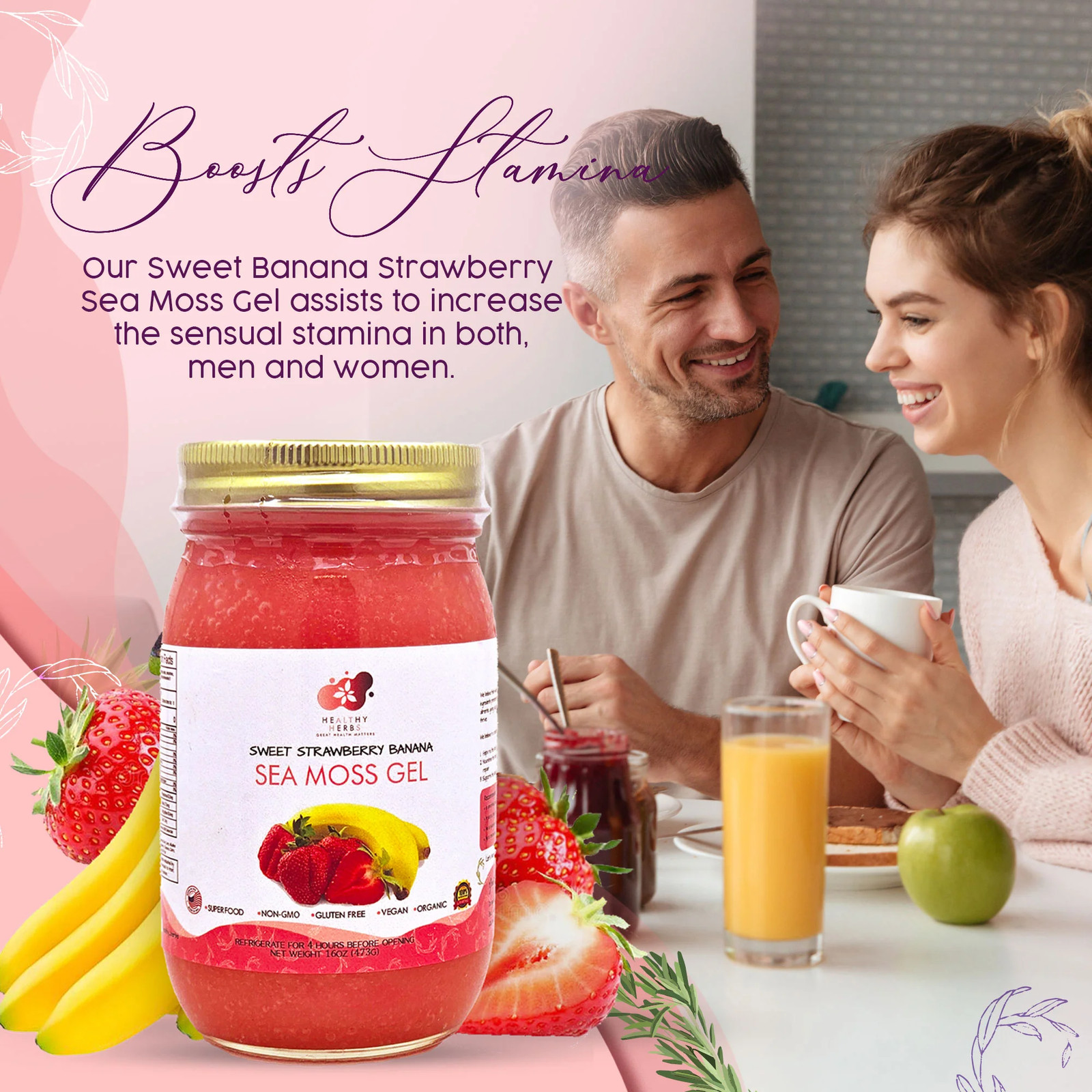 Healthy Herbs | Sea Moss Gel – Sweet Strawberry Banana (16oz)