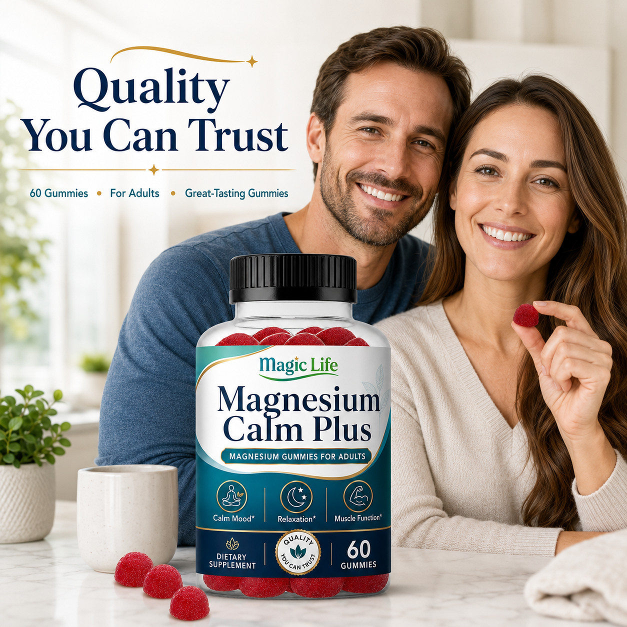 High Absorption Magnesium Citrate Gummies for Adults- Calm Mood, Relax Mind 60ct