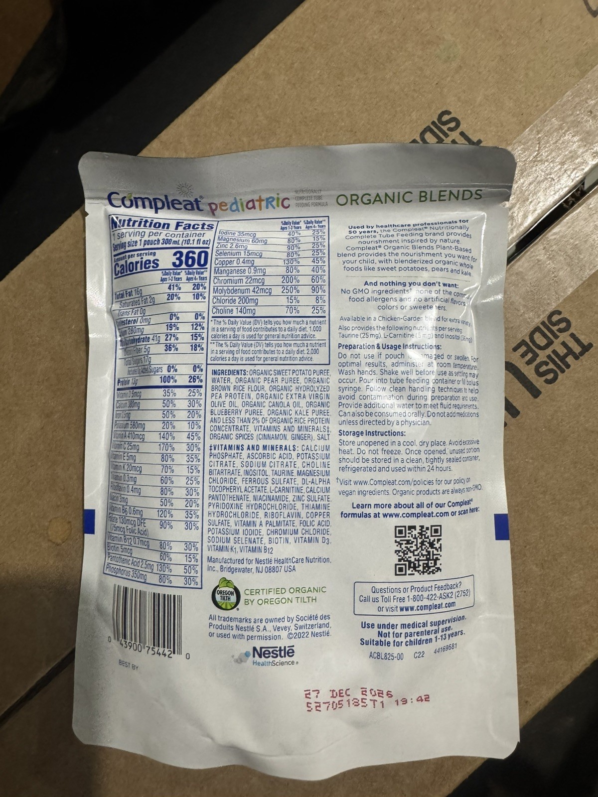 Compleat Pediatric Organic Plant Based Blend Tube Feeding qt. 24 EXP.Dec2026
