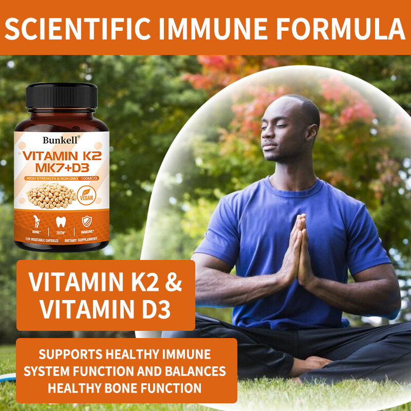 Vitamin K2 (MK7) 100mcg with D3, Black Pepper Capsules, Immune Health