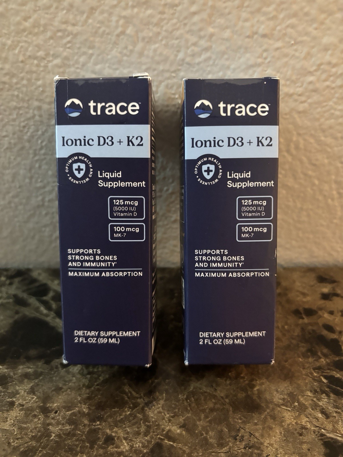 Trace Ionic Vitamin D3 + K2 MK-7 Liquid Drops 5000 IU, 2 fl oz (2 PACK)