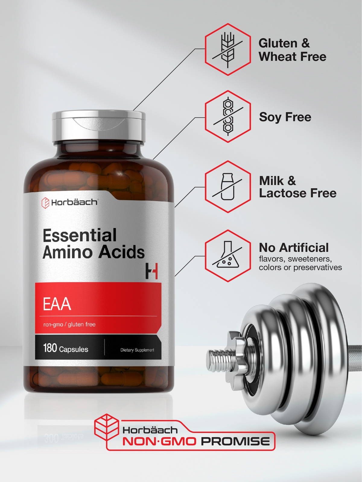 Essential Amino Acids | EAA Supplement | 180 Capsules | Non-GMO | by Horbaach