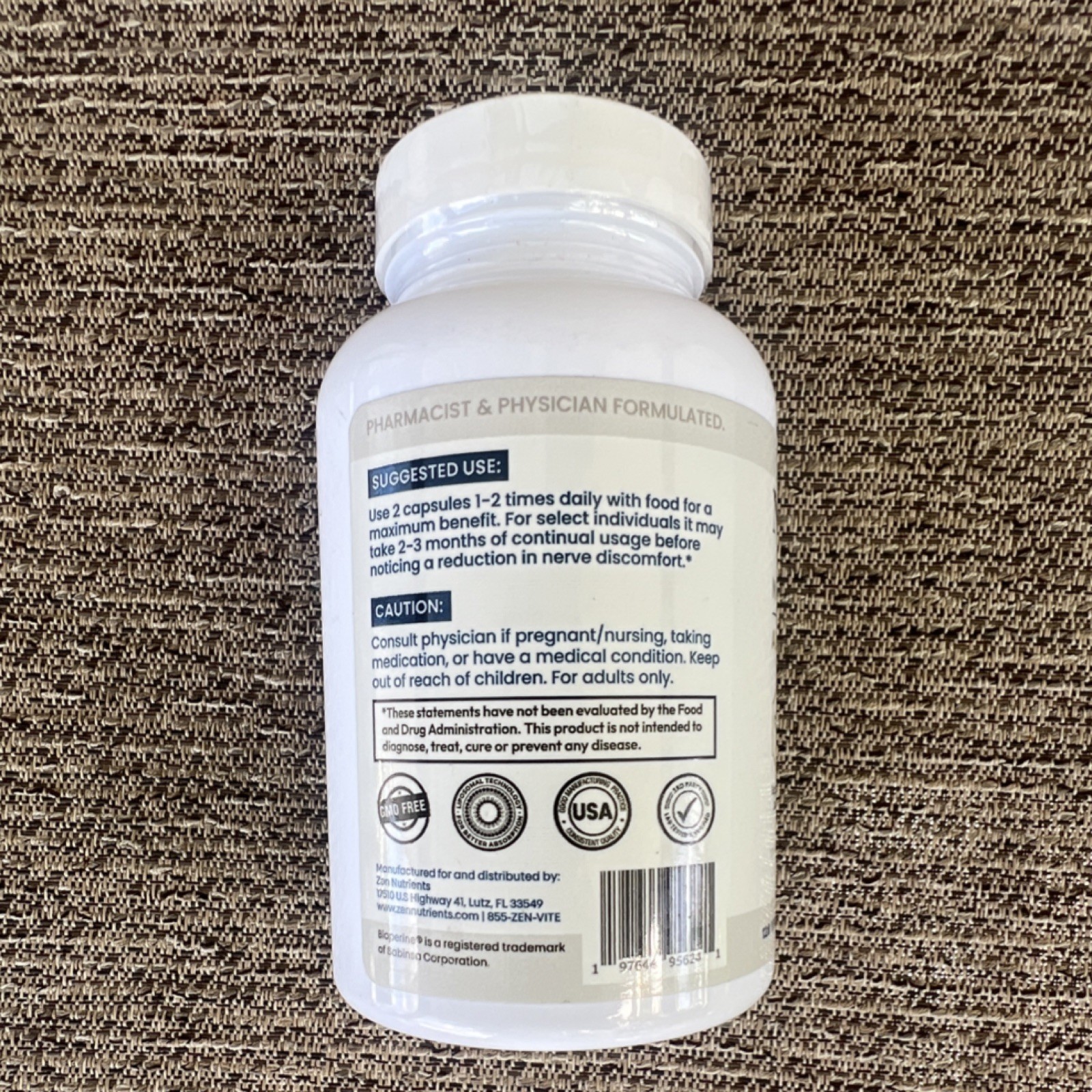 NeuraZenx Nerve Support Alpha Lipoic Acid 1200mg 120 Gluten-Free Capsules