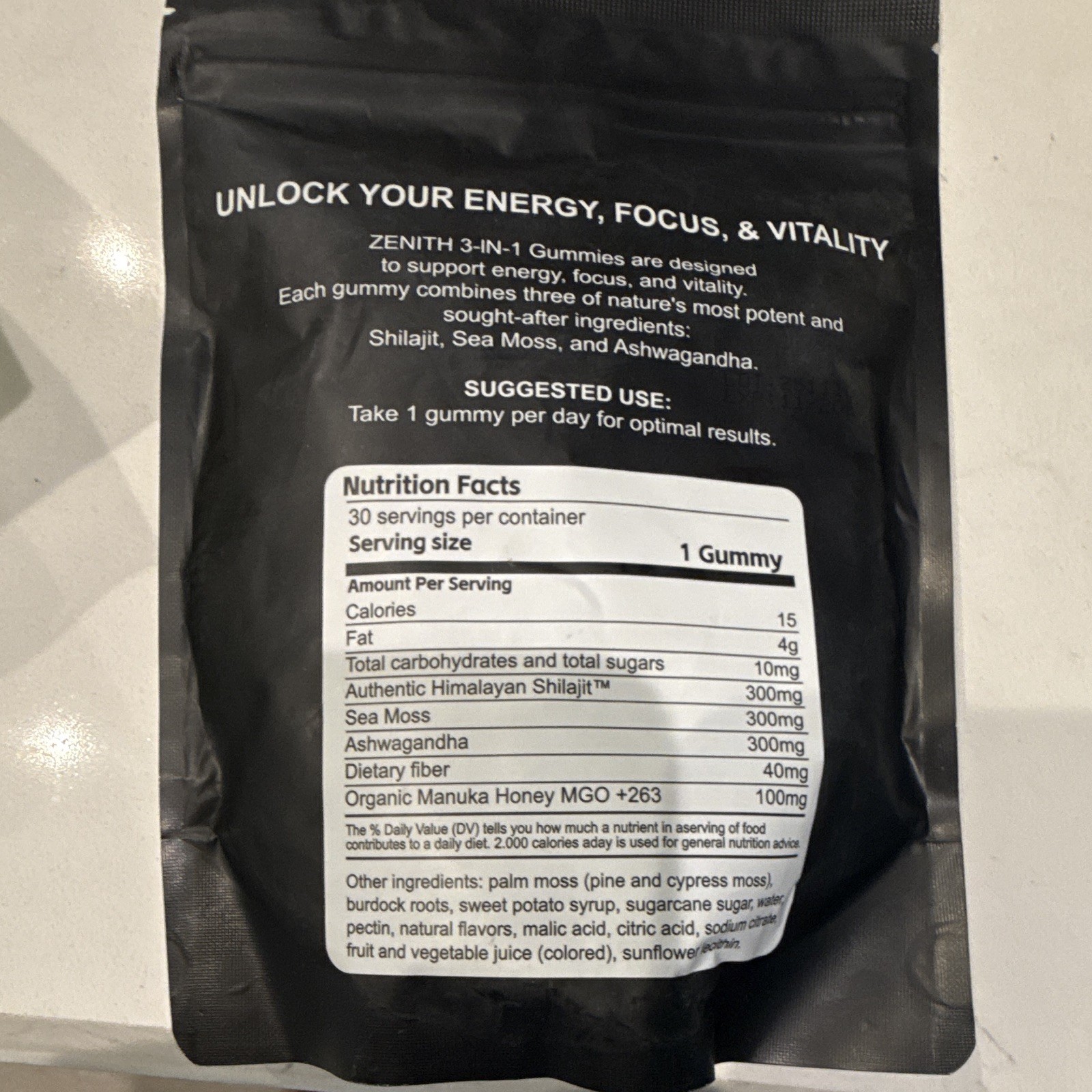 ZENITH 3-in-1 Shilajit Sea Moss Ashwagandha Gummies 30 Count Lab Tested
