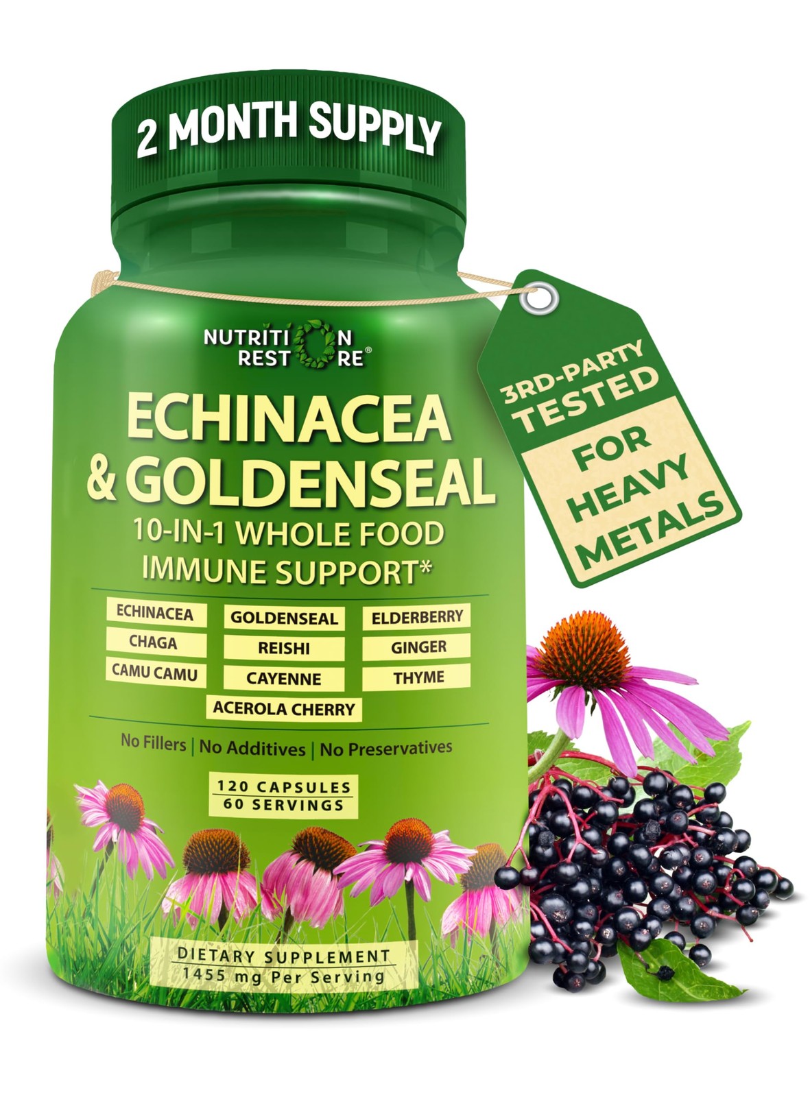 Echinacea Goldenseal Capsules – 10 in 1 Immune Support 120 Count (Pack of 1)