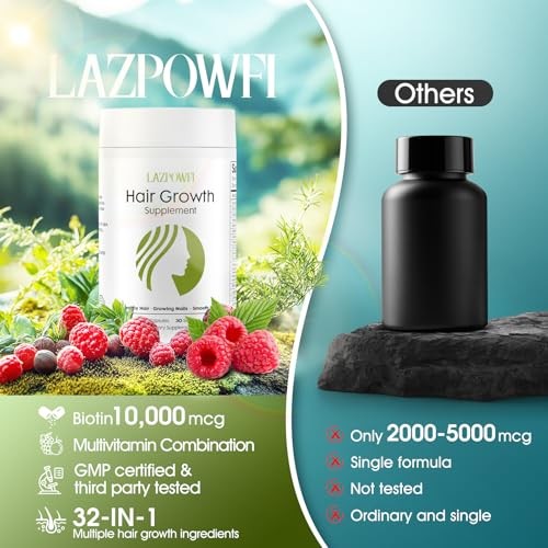 Lazpowfi Hair Growth Supplement, Biotin 10000mcg, 32-in-1 Vitamins for Hair