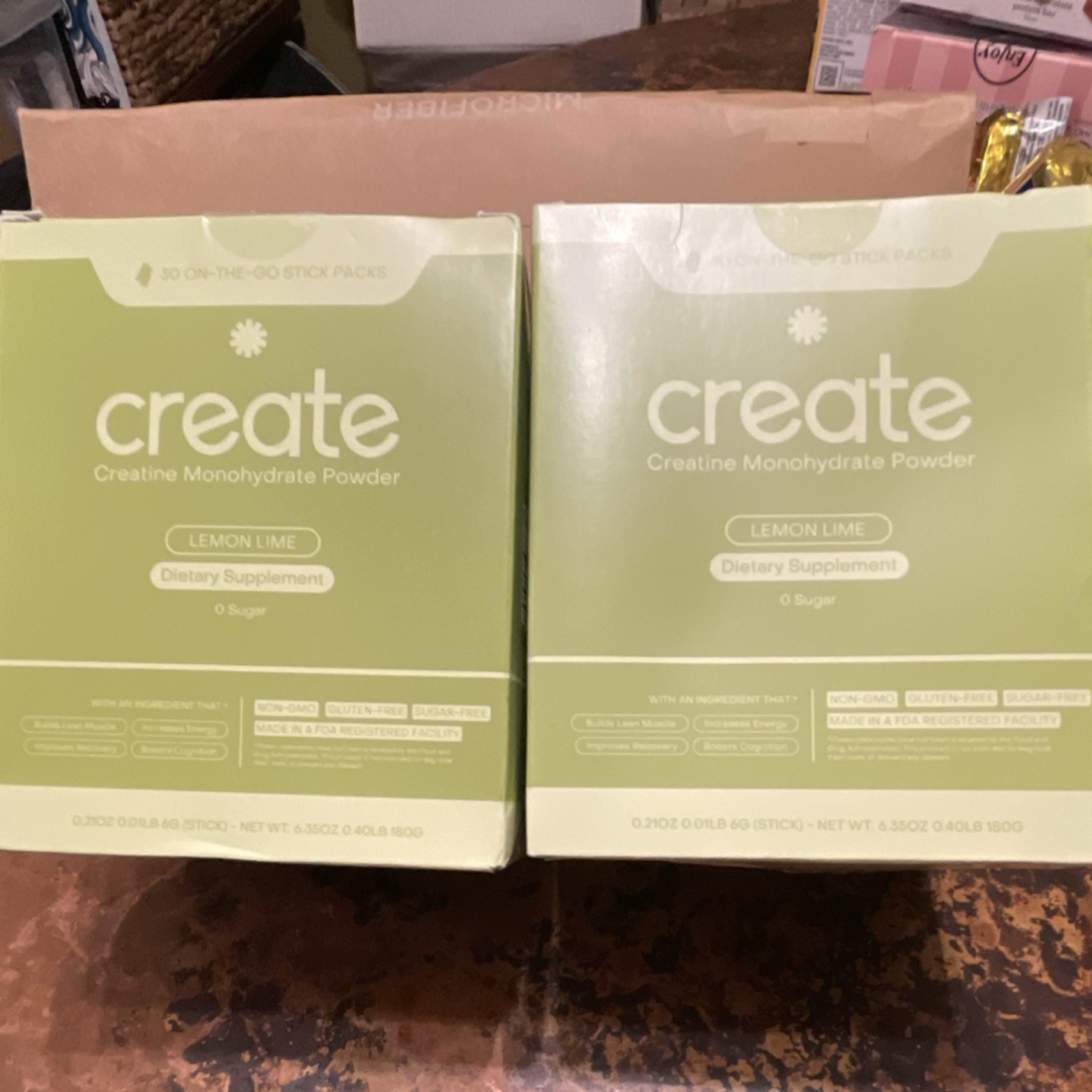Create Creatine Monohydrate Lemon Lime Powder Non-GMO Sugar-Free 30 two packs