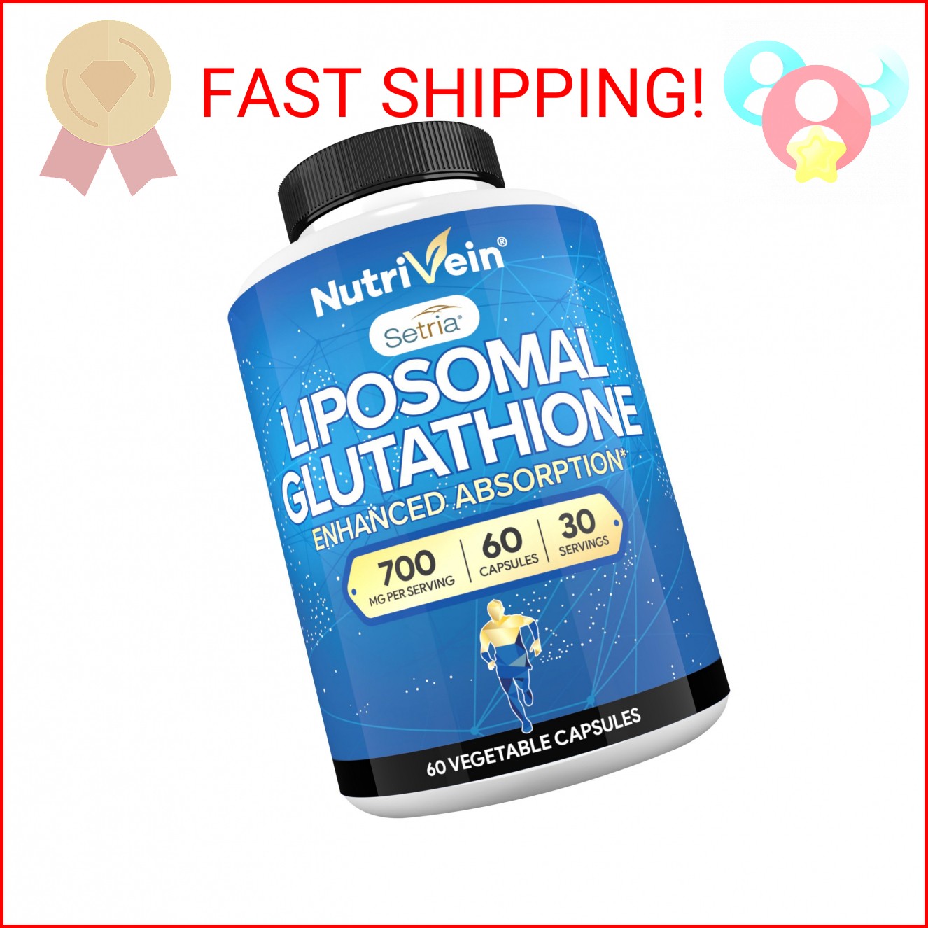 Nutrivein Premium Liposomal Glutathione Supplement 700 mg – 60 Caps – Pure Reduc