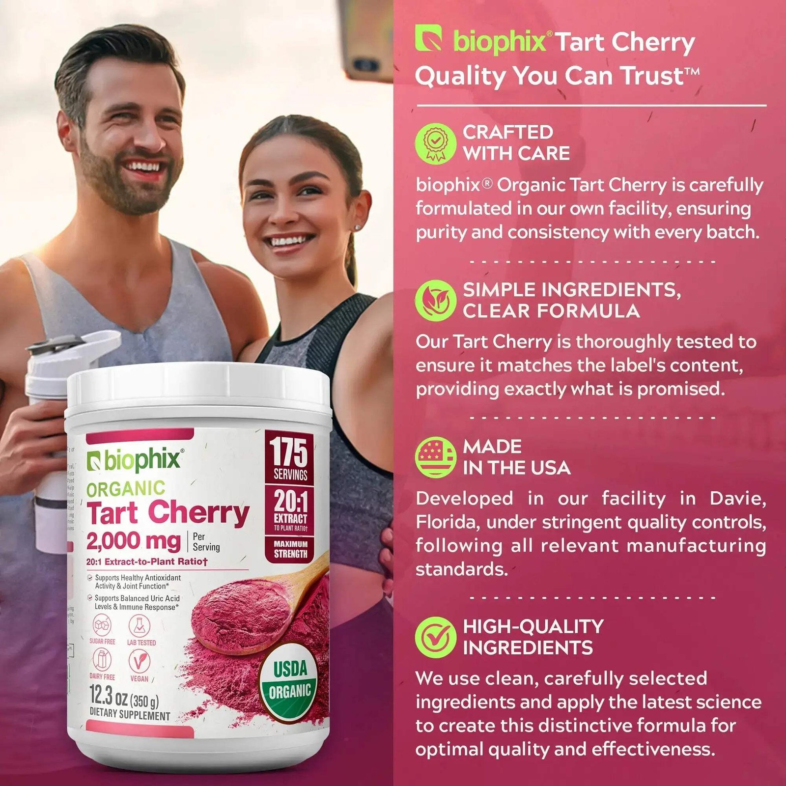 biophix Tart Cherry USDA Organic Powder 20:1 Extract 12.3 oz 350 g