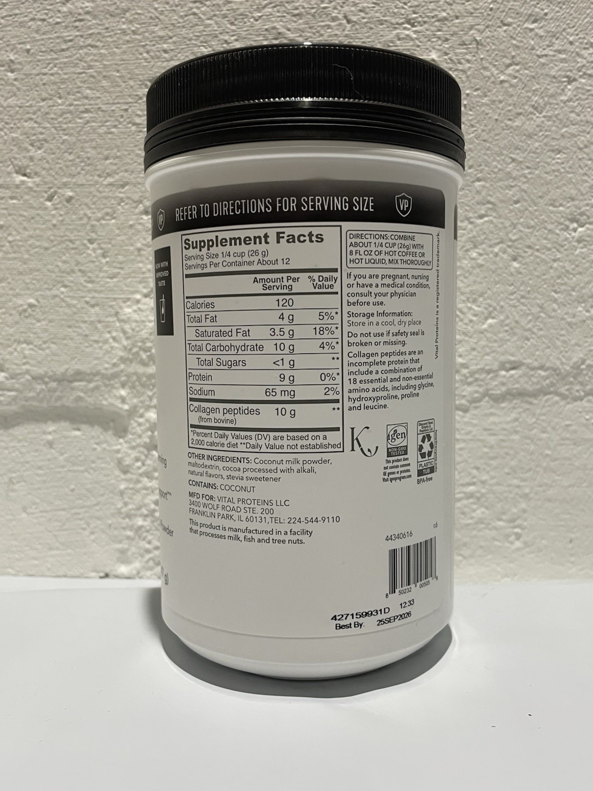 Vital Proteins Collagen Creamer Dietary Supplement 11oz Mocha Exp 09/26